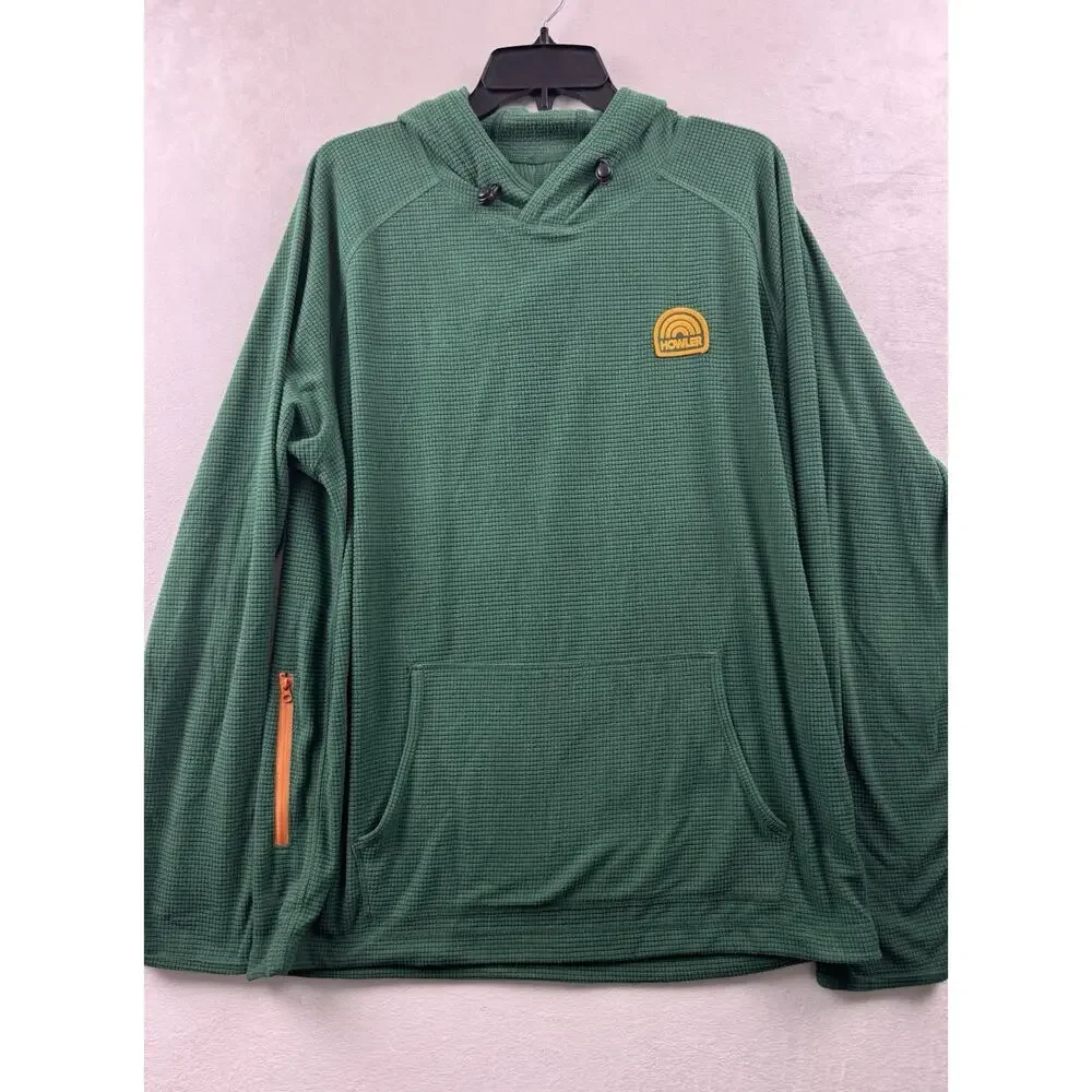 Howler Brothers Palo Duro Fleece Hoodie Green Waffle Knit Embroidered Logo L